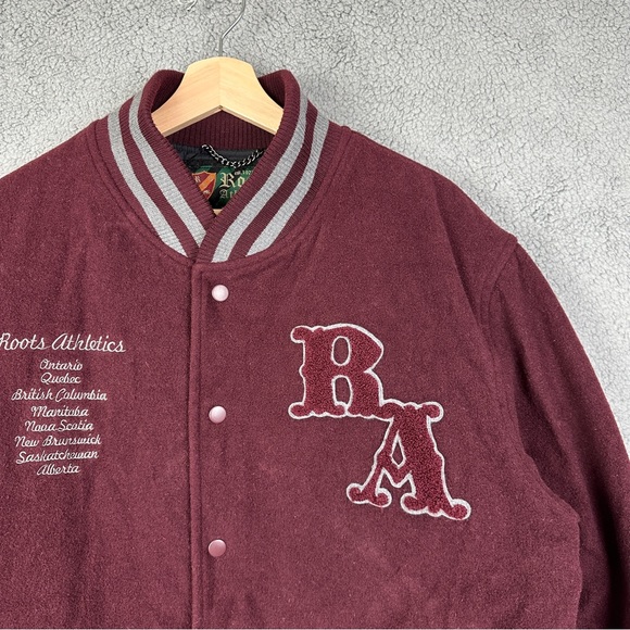 Vintage Roots Athletics Canada Wool Embroidered Snap Button Varsity Jacket - Picture 14 of 15